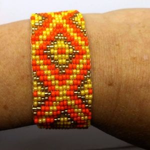 Handmade beaded bracelet yellow, orange and gold